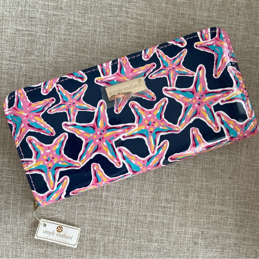 NWT! Simply Southern Wallet / Clutch Large Zip Accordion Starfish Blue Pink Gold